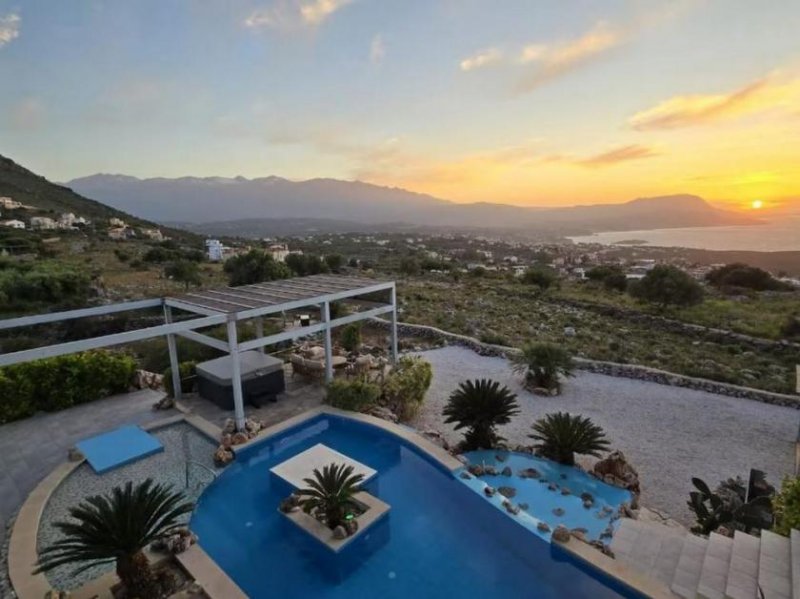 Kokkino Chorio Kreta, Kokkino Chorio: Elegante Villa mit Panoramablick auf Meer und Sonnenuntergang im Apokoronas zu verkaufen Haus kaufen